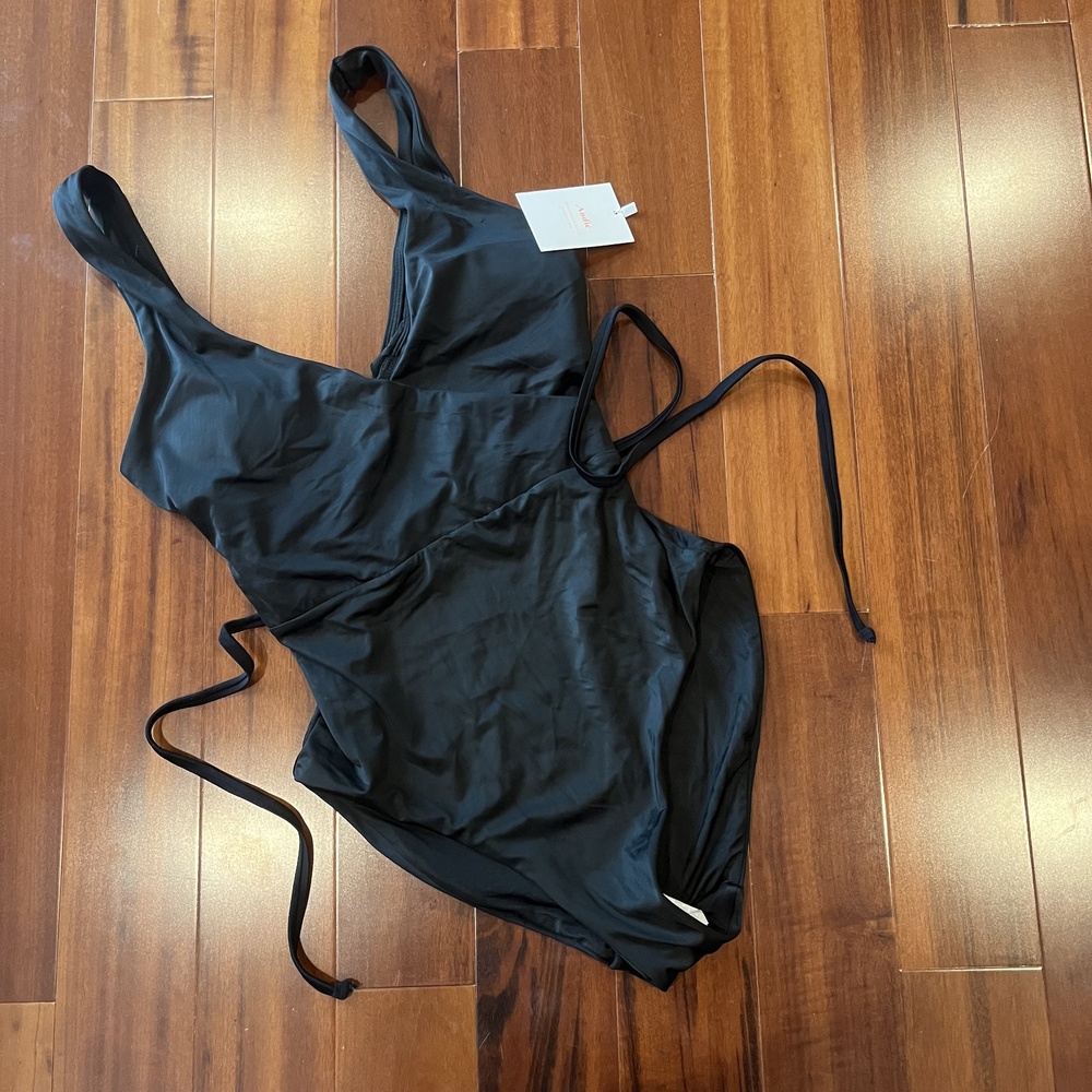 New NWT Andie The Belmar Black Swimsuit One-Piece‎ Ties Swim Size Small